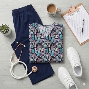 Floral V-Neck Blouse - Black and Purple